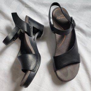 Dansko Tasha Leather Heeled Sandals Size 39 Black